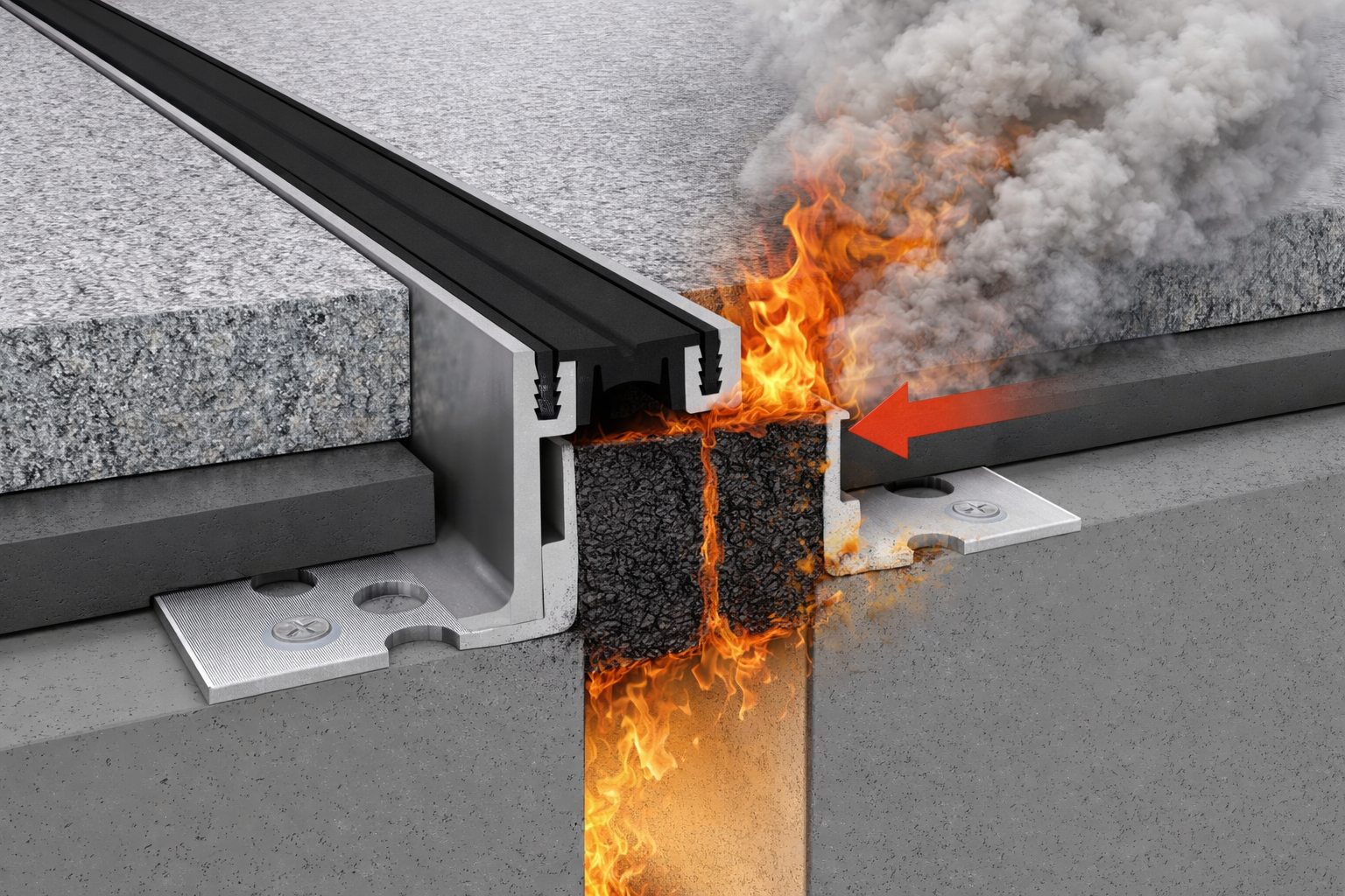 Installation de joint de dilatation coupe-feu sur plancher béton